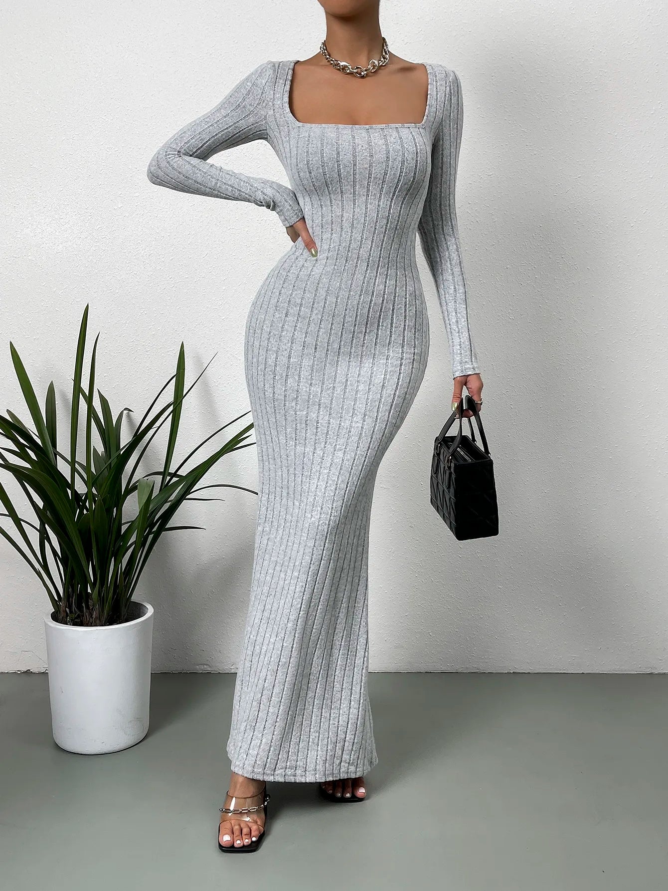 Sculpted Elegance Knit Maxi Dress