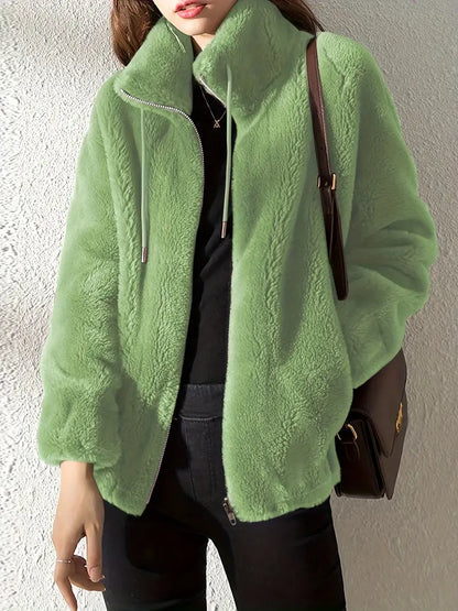 Womens Stand Collar Fur Fleece Jacket